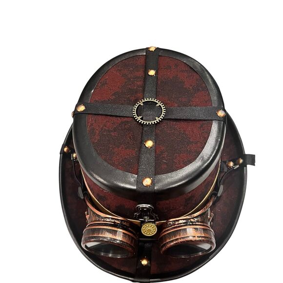 Steampunk Velvet Top Hat & Goggles Brown Wasteland Wanderer Costume Cosplay - Picture 3 of 8
